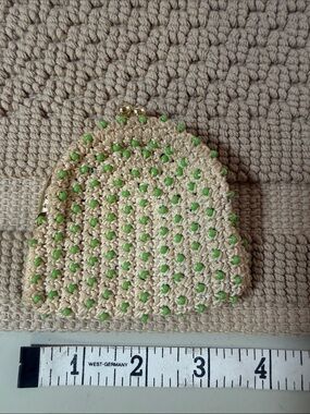 Vintage K. Gimbel Japan Crochet Green Beaded Coin Purse